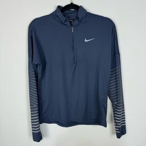 Nike running navy & gold long sleeve quarter zip lightweight jacket top